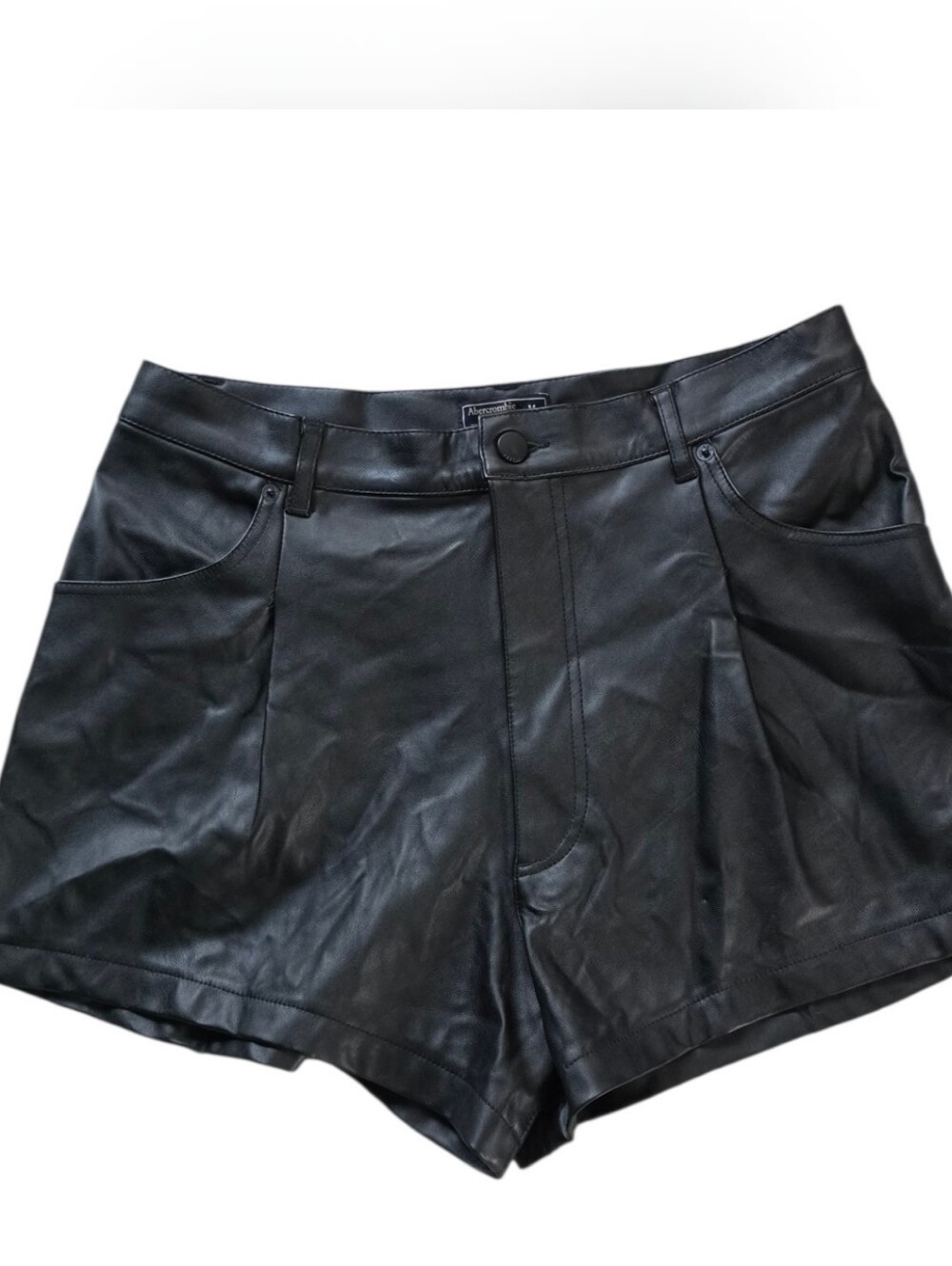 Abercrombie & Fitch Black High-Waist Faux Leather Shorts